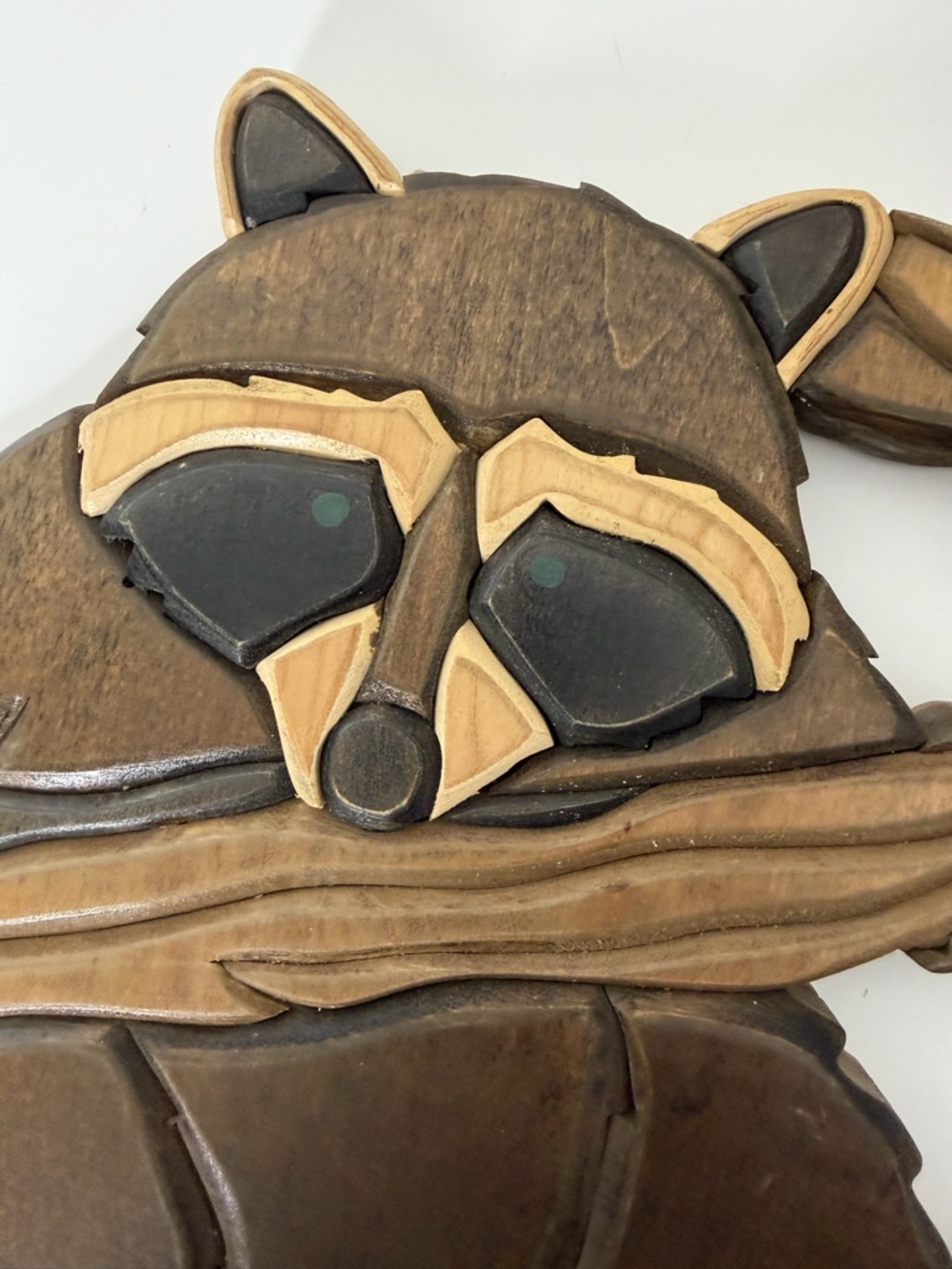 Handcrafted Brown Raccoon Wall Art - Wooden Intarsia - Picture 7 of 10